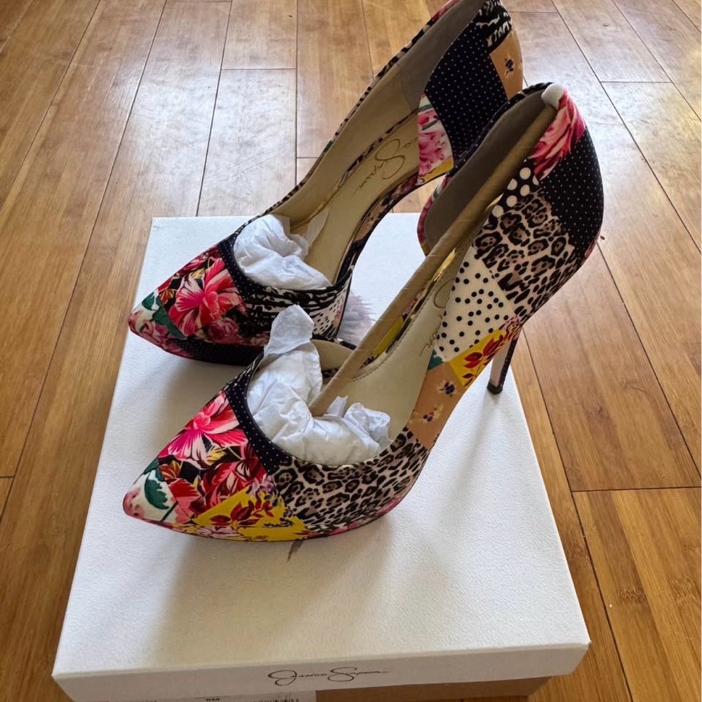 Jessica Simpson “Rinah” Heels (Whimsical Patchwork)